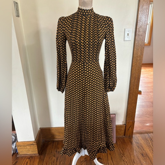 VINTAGE OOPS CALIFORNIA FARM FLORAL LONG SLEEVE MOCKNECK LACE DRESS SIZE 2/4 - Picture 1 of 5
